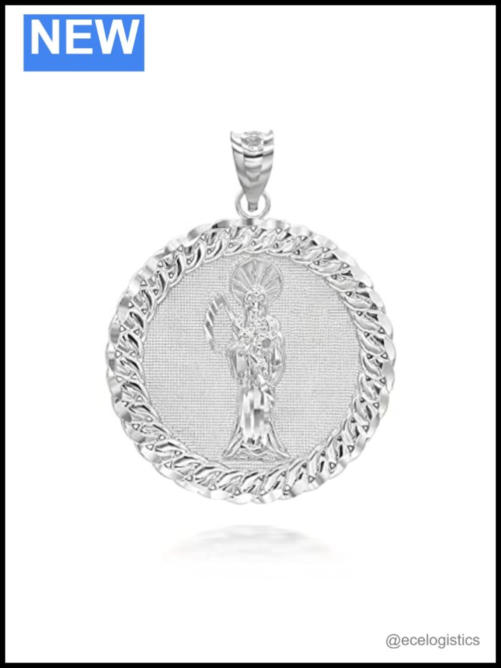 Sterling Silver Santa Muerte Grim Reaper Pendant Necklace Cuban Link